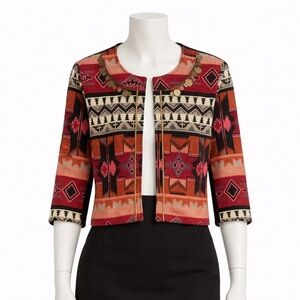Rinascimento Tribal Pattern Cropped Jacket with Coin Detail – Size S
